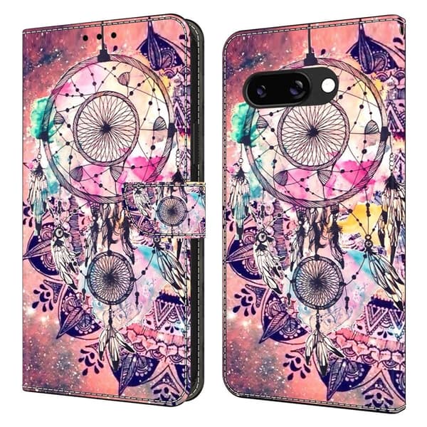 Google Pixel 9a Plånboksfodral Mönster Tryck Stativ Läder Flip Telefonskal - Vindspel Rosa