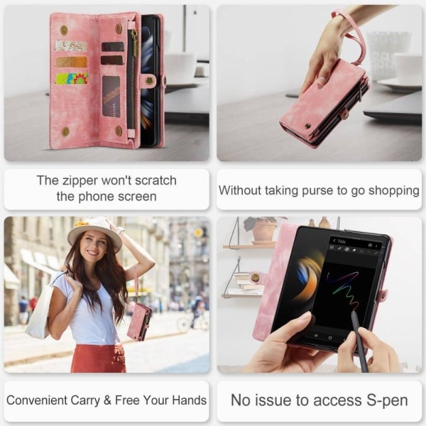 CaseMe Samsung Galaxy Z Fold4 Pung med Lynlås - Lyserød Pink