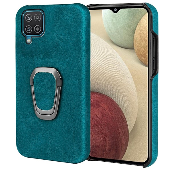 Stötsäkert läderfodral med oval kickstand för Samsung Galaxy A12 5G - Cyan Grön