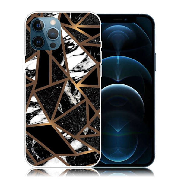 Marble design iPhone 12 Pro / iPhone 12 cover - Sorte Flisefragmenter Black