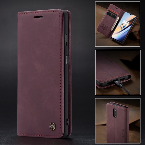CaseMe OnePlus 7 Vintage Etui - Rødvin Red