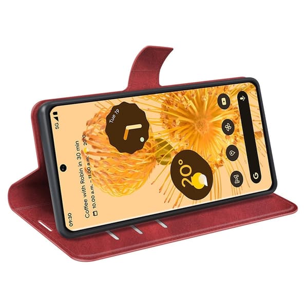 Skinn-etui i lommebok-stil for Google Pixel 7 Pro - Rød Red