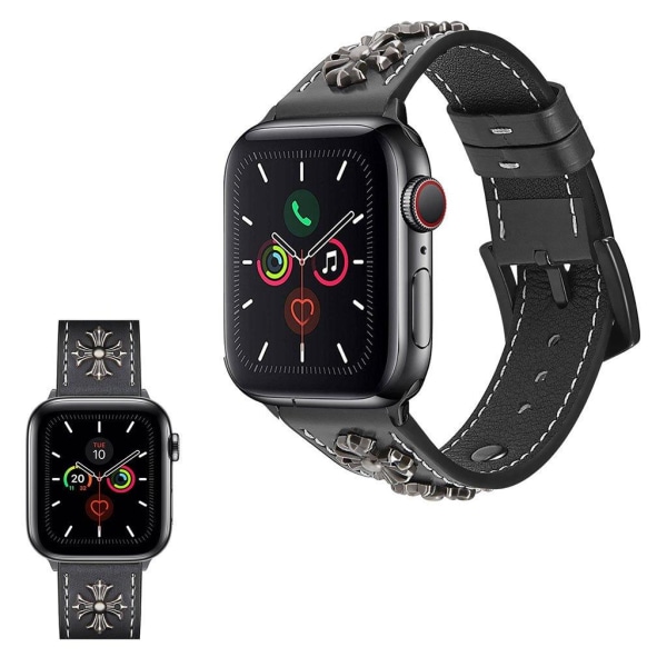 Apple Watch Series 5 / 4 40mm aito viileä nahkainen ranneke - Musta Black