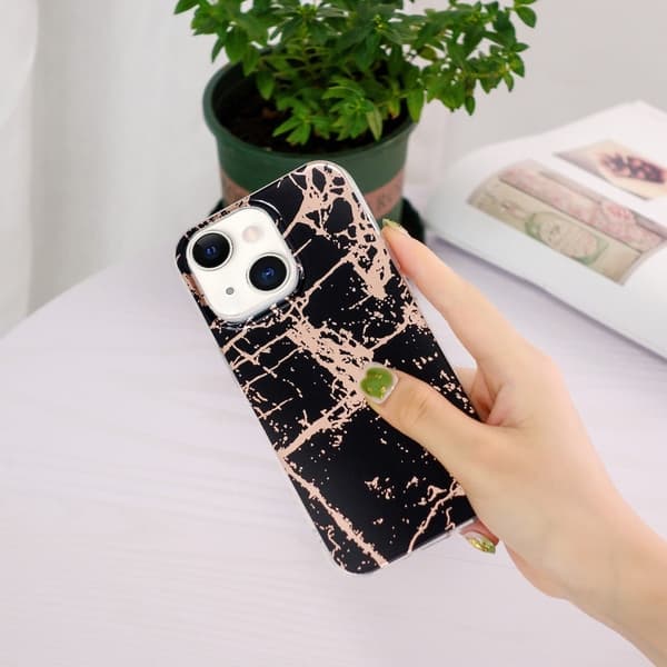 Marmormotiv iPhone 15 Plus skal - Galvaniserad Svart Marmor Svart