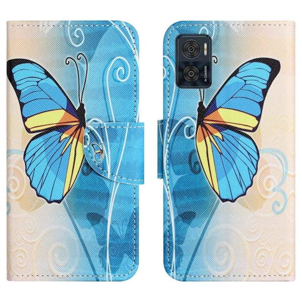 Wonderland Motorola Moto E22i / E22 Flip Etui - Blå Sommerfugl Blue