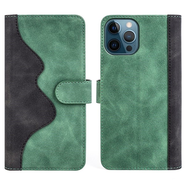Kaksivärinen nahkainen läppäkotelo iPhone 12 Pro Max - Vihreä Green