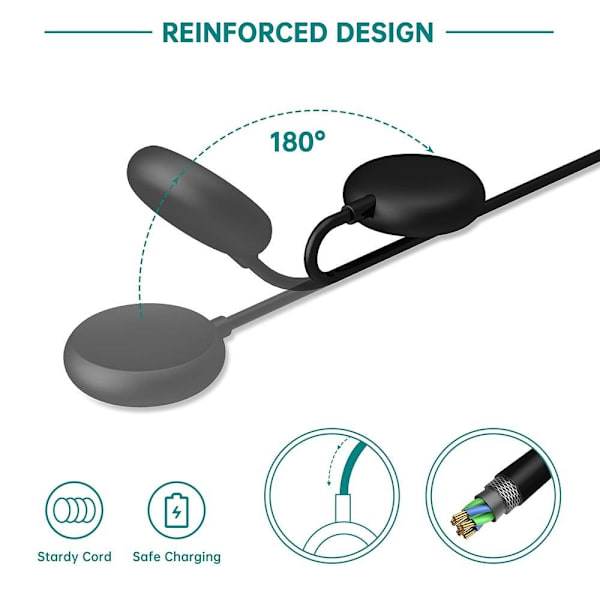 1m Google Pixel Watch USB magnetisk laddningsdocka kabel - Svart Svart