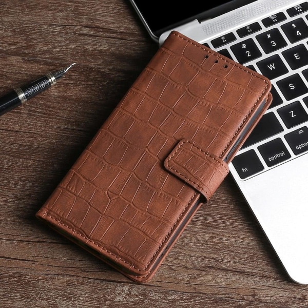 Krokotiilin Nahkainen Läppäkotelo For OnePlus 11 - Ruskea Brown