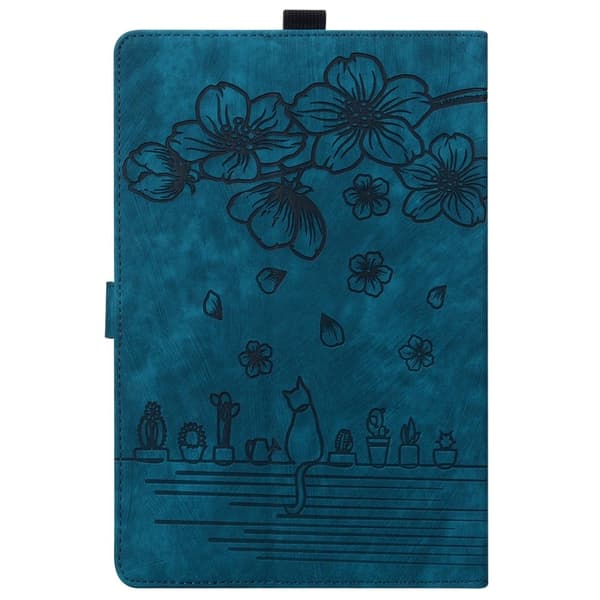 Amazon Kindle Paperwhite (2024) Case Flip Stand Leather Tablet Cover Cherry Blossom Cat Imprinted - Blue Blue
