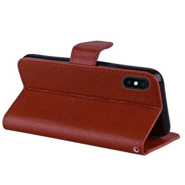 iPhone Xs Max flip etui i litchi-narvelæder - Brun Brown