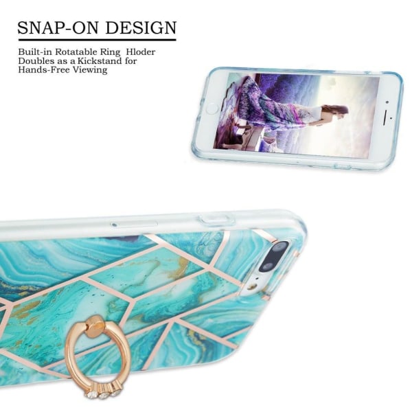 Marble Patterned Suojakuori With Ring Holder For iPhone 8 Plus - Sininen Blue