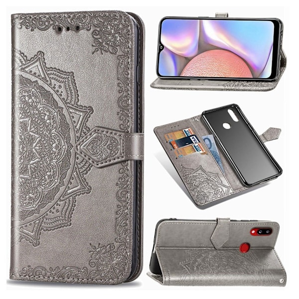 Mandala Samsung Galaxy A10s Flip kotelot - Harmaa Silver grey