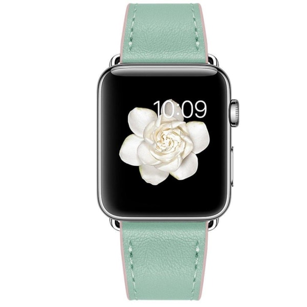 Apple Watch Series 5 40mm women stil ægte læder Urrem - Grøn / Pink Green