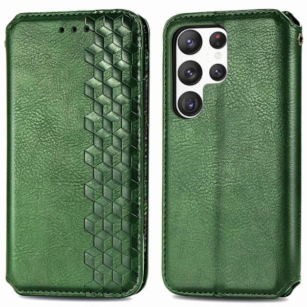 Nahkakotelo With A Stylish Rhombus Imprint For Samsung Galaxy S23 Ultra - Vihreä Green