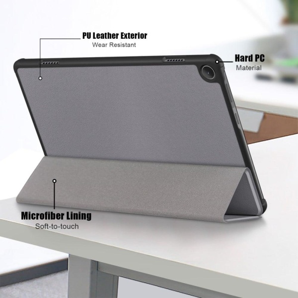 Tri-fold Leather Stand Case for Lenovo Tab M10 (Gen 3) - Grey Silvergrå