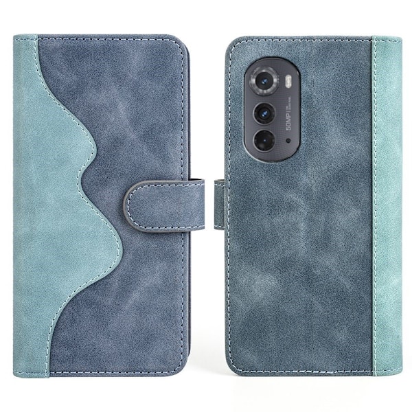 Kaksivärinen nahkainen läppäkotelo Motorola Moto Edge 2022 - Sininen Blue