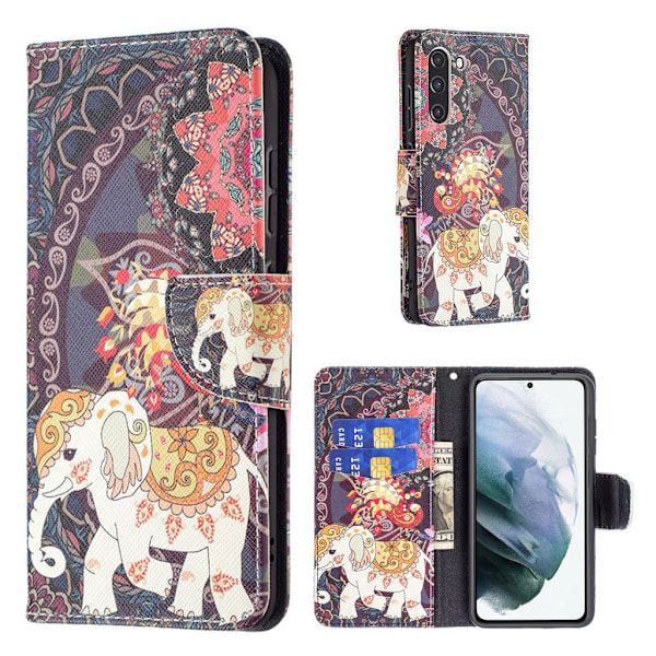 Wonderland Samsung Galaxy S21 FE Läppäkotelo - Flower And Elephant Multicolor