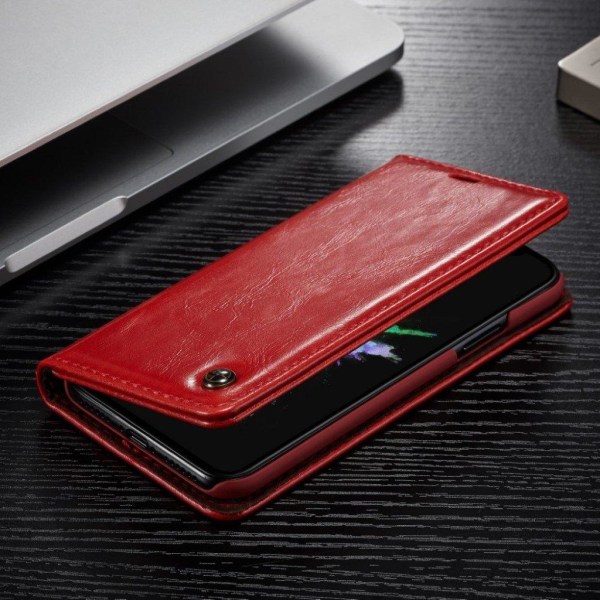 CASEME iPhone XS oil wax læder flip cover - Rød Red