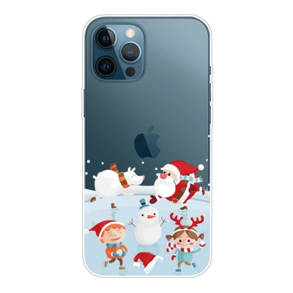 Fleksibelt bagcover til iPhone 12 Pro Max med julemønstertryk - White