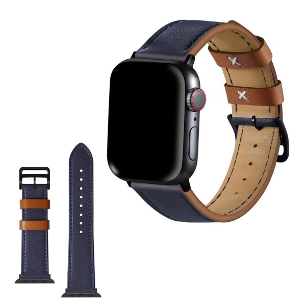 Apple Watch Series 5 44mm kontrasti aito nahkainen kellonauha - Safiiri Sininen Blue