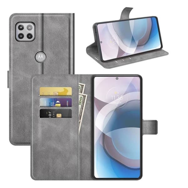 Wallet-style Lær Etui til Motorola One 5G Ace - Grå Silver grey