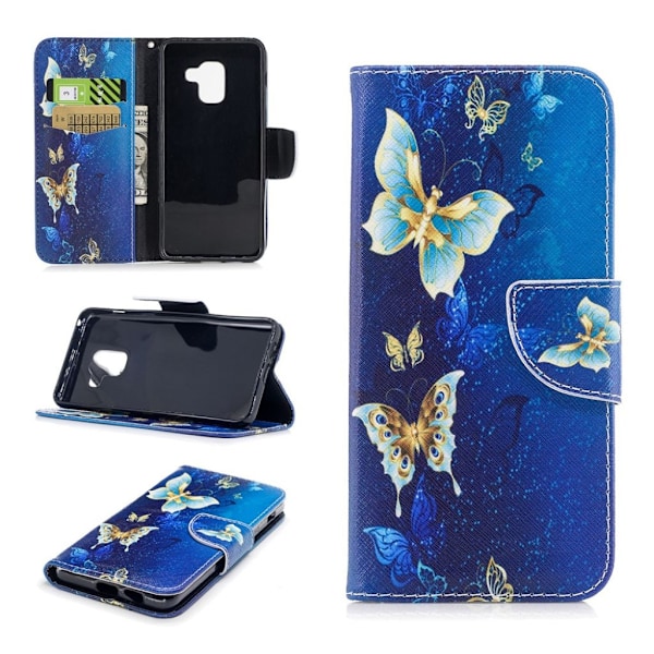 Samsung Galaxy A8 (2018) mønstret PU læder flip etui - smuk sommerfugle Multicolor