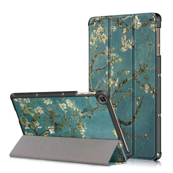 Huawei MatePad T10 mönstrat trefaldigt läderfodral - Aprikosblomma Grön