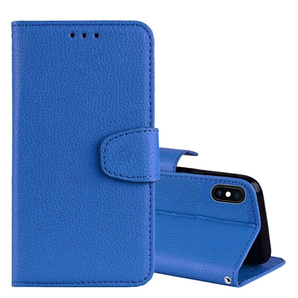 iPhone Xs Max flip etui i litchi-narvelæder - Blå Blue