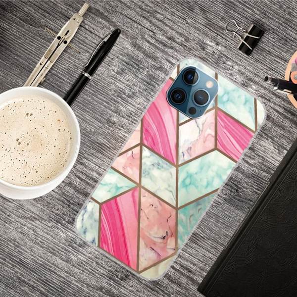 Marble iPhone 15 Pro Etui - Farverig Marmor Tile Pink
