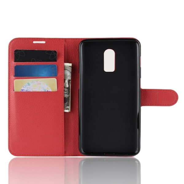 OnePlus 6T flipfodral i litchi-läder - Röd Röd