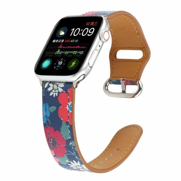 Apple Watch Series 6 / 5 44mm kuvioitu aito nahkainen ranneke - Punainen Kukka Multicolor