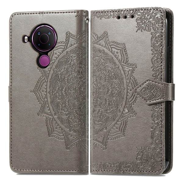Mandala Nokia 5.4 nahkakotelo - Harmaa Silver grey