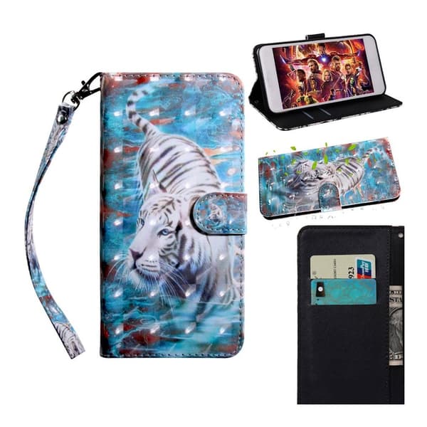 Samsung Galaxy S10 lysspot decorations læder flip etui - Tiger Multicolor