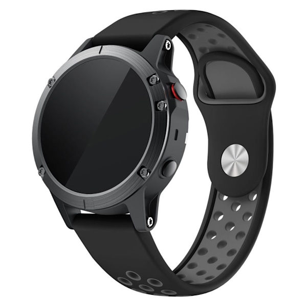 22mm Garmin Forerunner 935 / Quatix 5 / Fenix 5 / Fenix 5 Plus / Approach S60 tofarvet silikone Urrem - Sort / Grå Hole Black