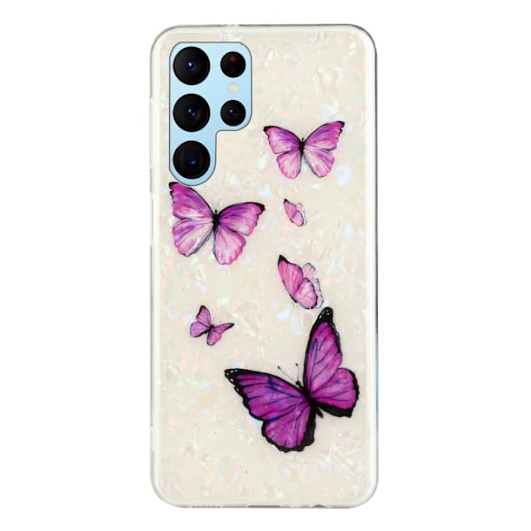 Deco Samsung Galaxy S22 Ultra skal - Rosa Fjärilar Vit