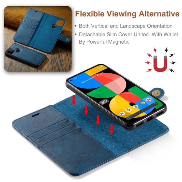 DG.Ming Google Pixel 5a 2-in-1 Lompakko Suojakotelo - Sininen Blue