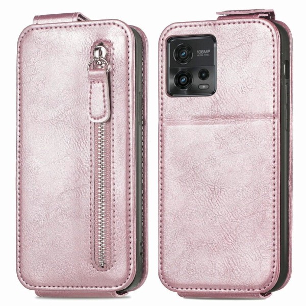 Vertical Flip Phone Fodral med Zipper till Motorola Moto G72 - R Rosa