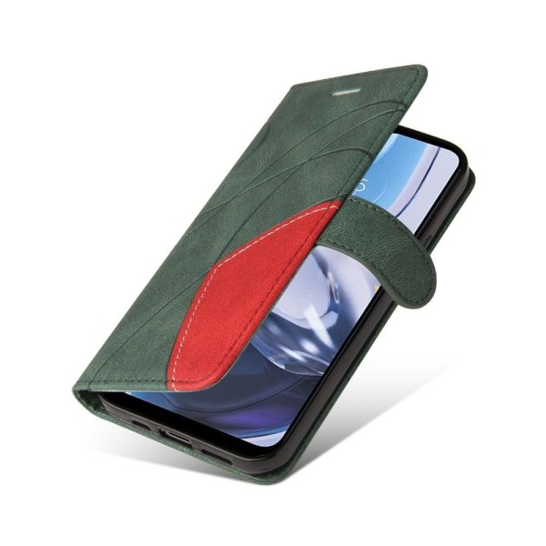 Texturerat läder Motorola Moto E22 fodral med handledsband - Grön Grön
