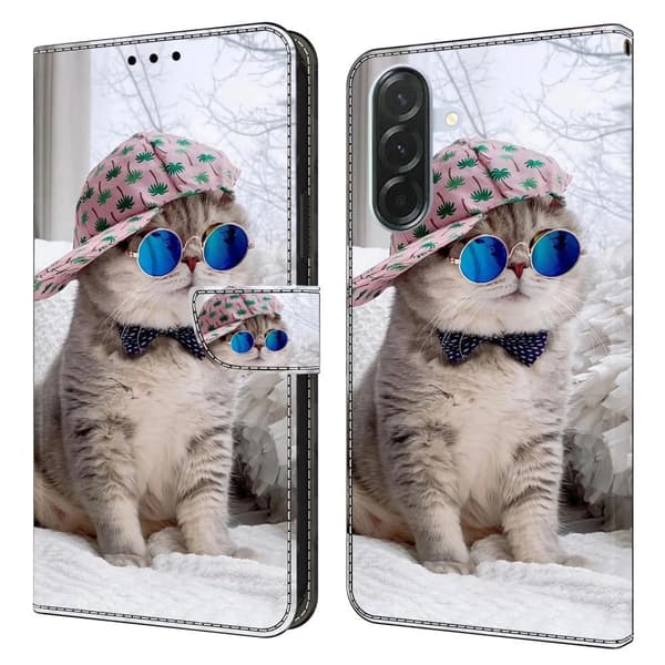 Samsung Galaxy A16 5G / A16 4G Plånboksfodral Mönster Tryck Stativ Läder Flip Telefonskal - Hattkatt Silvergrå