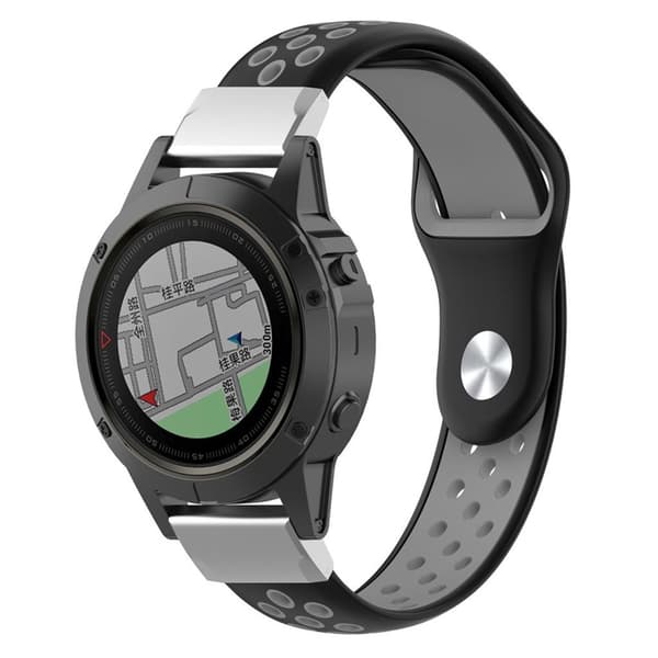 Garmin Fenix 5X kaksivärinen silikoninen kellonauha - Musta Ja Harmaa Silver grey