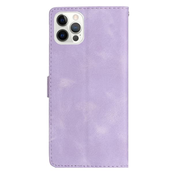 iPhone 16 Pro Max plånboksfodral i läder med tryck och blomma, flipskyddande telefonskal - Lila Lila
