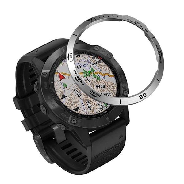 Garmin Fenix 6 konkav rustfrit stål bezel - Sølv / Sort Silver grey