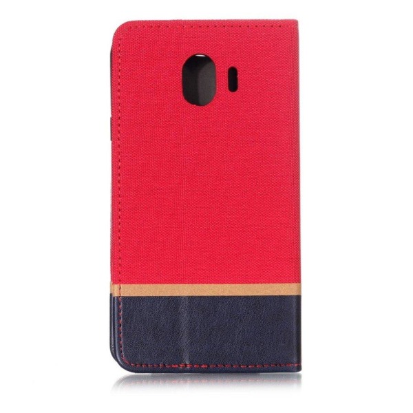 Samsung Galaxy J4 (2018) stof tekstur splejset læder flip etui - Rød Red