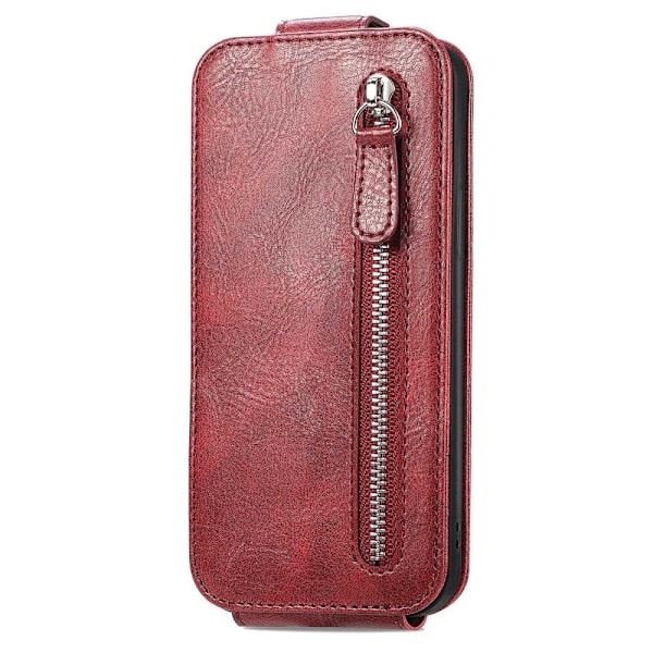 Vertical Flip Phone Etui med Zipper til iPhone 14 Pro Max - Rød Red