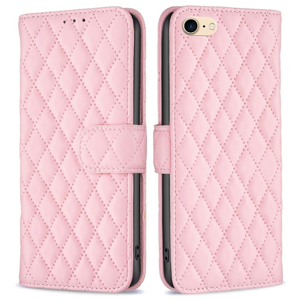 Rombemønster, matt flip-deksel for iPhone SE (2022) / iPhone SE 2020 / iPhone 7 Plus - Rosa Pink