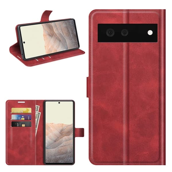 Skinn-etui i lommebok-stil for Google Pixel 6 - Rød Red