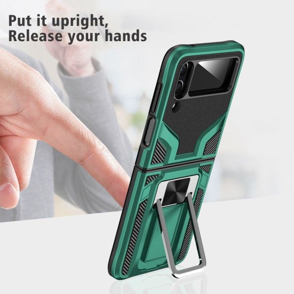 Stødsikker Hybrid Cover med Stativ til Samsung Galaxy Z Flip4 - Green