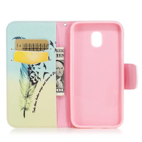 Samsung Galaxy J7 (2017) Silfuldt læder etui - Fjer Multicolor