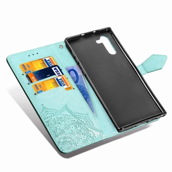 Mandala Samsung Galaxy Note 10 etui i lær - Cyan Green