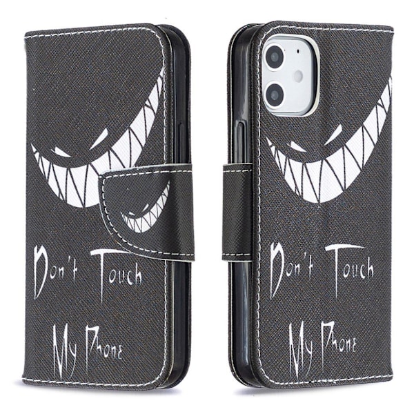 Wonderland iPhone 12 Mini flip kuoret - Älä Koske Puhelimeeni'' Black